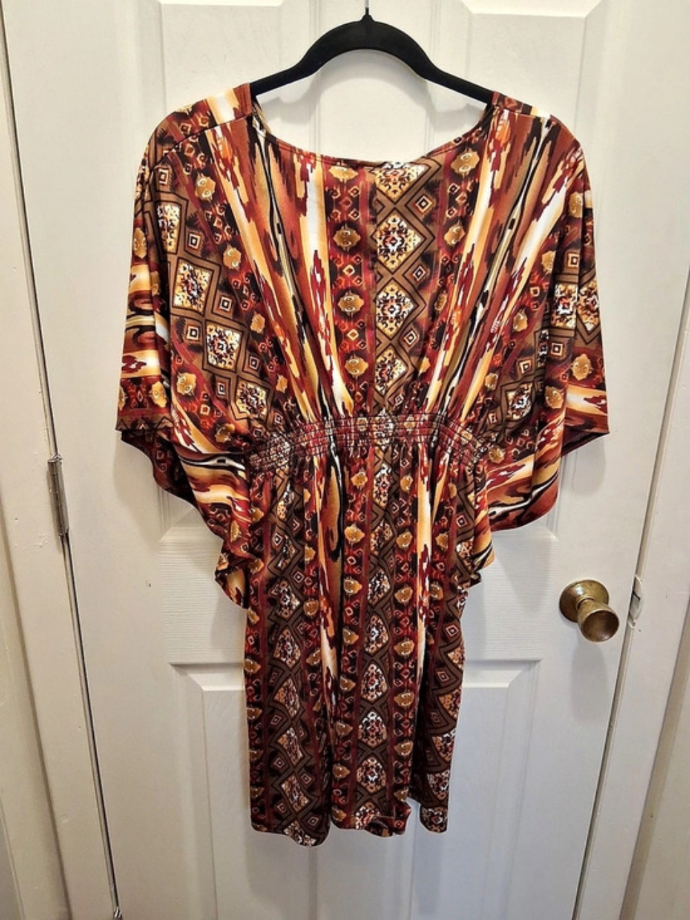 Robbie Bee Geometric Mini Dress in Brown & Red Size XL Like New